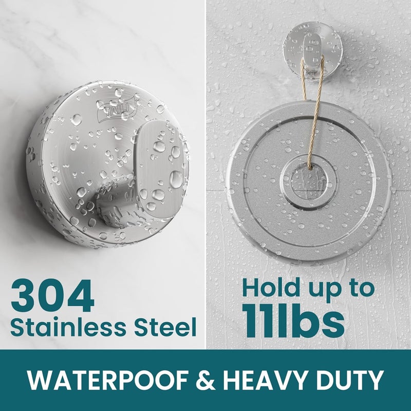 Taili 304 Stainless Steel Bathroom Suction Hooks for Towel, Bathrobe, Loofah, No Damage Hanging Glass Shower Wall Hook, Patented Strong Suction Cup Holder, Hold Up to 11 Lbs, 2 Pack, Silver - Image 3